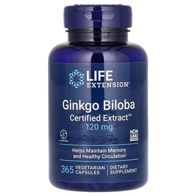 Life Extension, Ginkgo Biloba, certyfikowany ekstrakt, 120 mg, 365 kapsułek wegetariańskich