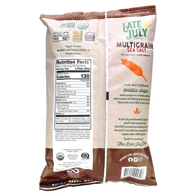 Pod koniec lipca, multigrainowe chipsy tortilla, sól morska, 7,5 uncji (212 g) Pod koniec lipca, multigrainowe chipsy tortilla, sól morska, 7,5 uncji (212 g)
