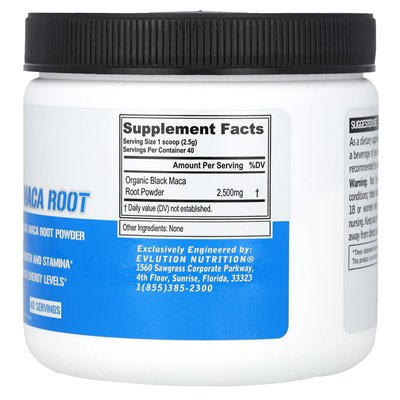 Evlution Nutrition, Black Maca Root, Unsmaved, 3,53 uncji (100 g)