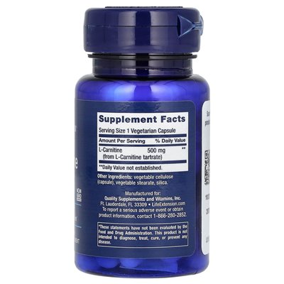 Life Extension, L-Carnitin, 500 mg, 30 vegetarische Kapseln