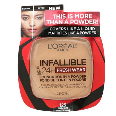 L'Oréal, Infallible 24 Hour Fresh Wear, Powder Foundation, 125 Buff Ivory, 0.31 oz (9 g)