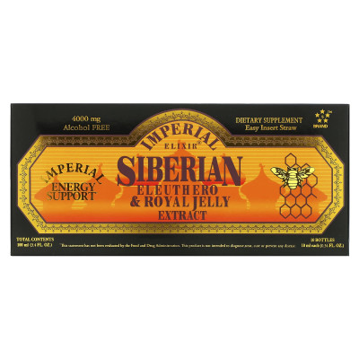 Imperial Elixir, Siberian Eleuthero &amp Royal Jelly Extract, wolny od alkoholu, 4000 mg, 10 butelek, 0,34 fl oz (10 ml)
