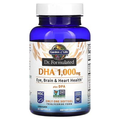 Garden of Life, Dr sformułował DHA Plus DPA, Citrus, 1000 mg, 30 miękkich