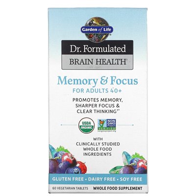 Garden of Life, Dr. Formulated Brain Health, Memory & Focus for Adults 40, 60 Vegetarian Tablets
