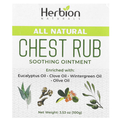 Herbion Naturals, wszystkie naturalne pocieranie klatki piersiowej, 3,53 uncji (100 g) Herbion Naturals, wszystkie naturalne pocieranie klatki piersiowej, 3,53 uncji (100 g)