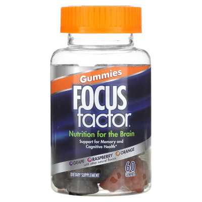 Focus Factor, Brain Nutrition, Grape, Raspberry, Orange, 60 Gummy