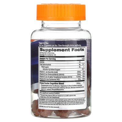 Focus Factor, Brain Nutrition, Traube, Himbeere, Orange, 60 Gummibärchen