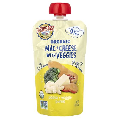 Najlepszy, organiczny puree z makaronem + wegetariańskim, w wieku 9 mc + mac &amp ser with warzywa, 4 uncje (113 g)