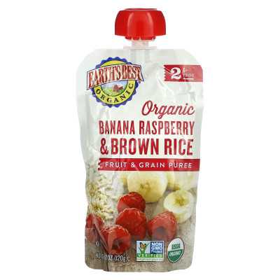 Najlepsze, organiczne puree z owoców i ziarna, 6+ miesięcy, banan malina i brązowy ryż, 4,2 uncji (120 g)