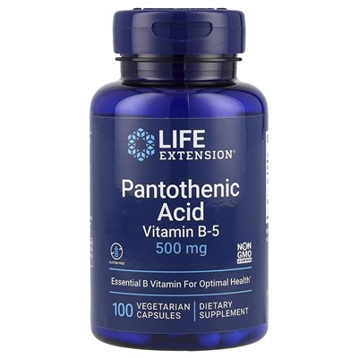Rozszerzenie życia, kwas pantotenowy, witamina B-5, 500 mg, 100 kapsułek wegetariańskich Rozszerzenie życia, kwas pantotenowy, witamina B-5, 500 mg, 100 kapsułek wegetariańskich