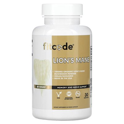 FITCODE, Lion's Mane, 1000 mg, 60 kapsułek wegetariańskich (500 mg na kapsułkę) FITCODE, Lion's Mane, 1000 mg, 60 kapsułek wegetariańskich (500 mg na kapsułkę)