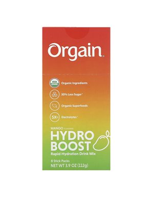 Orgain, Hydro Boost Rapid Hydration Drink Mix, Mango, 8 paczek po 0,49 uncji (14 g) każdy Orgain, Hydro Boost Rapid Hydration Drink Mix, Mango, 8 paczek po 0,49 uncji (14 g) każdy