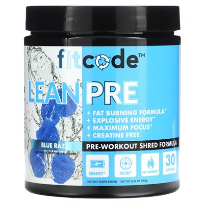 Fitcode, Leanpre, Formuła shred przedtrenuntowa, niebieska malina, 8,46 uncji (240 g)