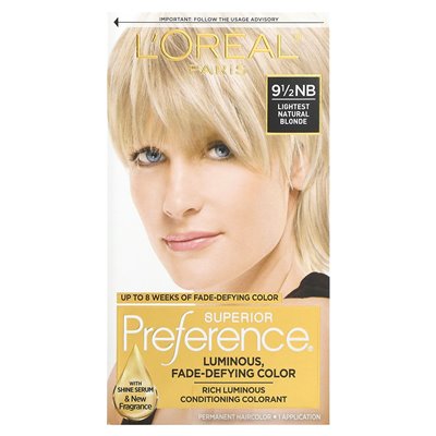 L'Oréal, Superior Preference, Luminous, Fade-Defying Color, 9 1/2 NB, Lightest Natural Blonde, 1 Application L'Oréal, Superior Preference, Luminous, Fade-Defying Color, 9 1/2 NB, Lightest Natural Blonde, 1 Application