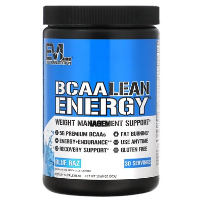Evlution Nutrition, BCAA Lean Energy, Blue Raz, 10,69 uncji (303 g)