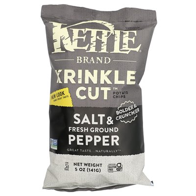 Kettle Foods, Krinkle Cut Chips, sól i świeżo mielona pieprz, 5 uncji (141 g)
