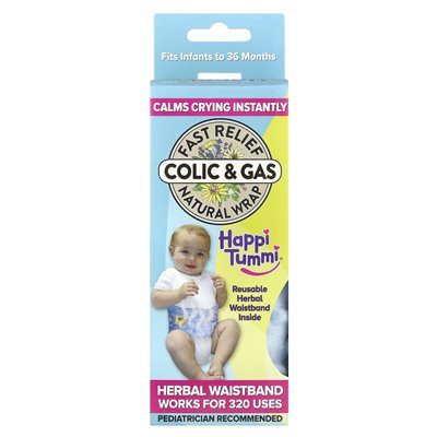 Happi Tummi, Fast Relief Colic &amp Gas Natural Wrap, niemowlęta do 36 miesięcy, niebieski, 1 opakowanie i 1 zioła torebka