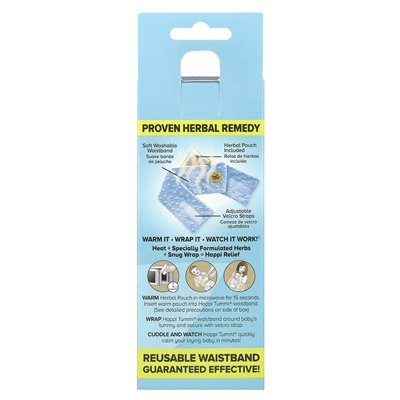 Happi Tummi, Fast Relief Colic &amp Gas Natural Wrap, niemowlęta do 36 miesięcy, niebieski, 1 opakowanie i 1 zioła torebka