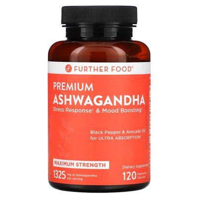 Further Food, Premium Ashwagandha, Maximum Strength, 662.5mg, 120 Vegetarian Capsules