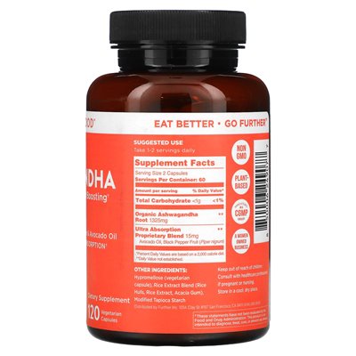 Further Food, Premium Ashwagandha, Maximum Strength, 662.5mg, 120 Vegetarian Capsules