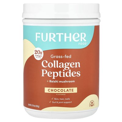 Dalsze jedzenie, peptydy kolagenowe karmione trawą + grzyb Reishi, czekolada, 1,8 funta (690 g)