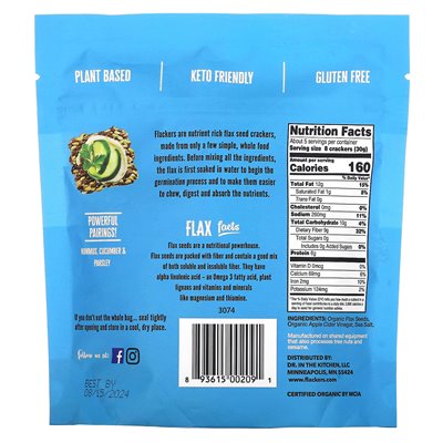 Flackers, Leinsamencracker, Meersalz, 5 oz (142 g)
