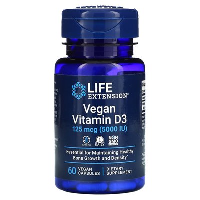 Rozszerzenie życia, wegańska witamina D3, 125 mcg (5000 IU), 60 wegańskich kapsułek