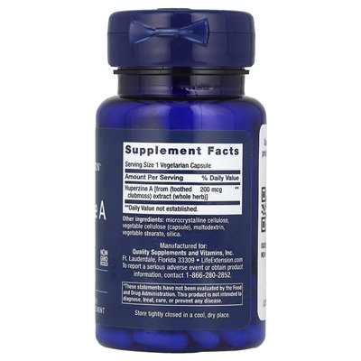 Life Extension, Huperzyna A, 200 mcg, 60 Wegetariańskich Kapsułek Life Extension, Huperzyna A, 200 mcg, 60 Wegetariańskich Kapsułek