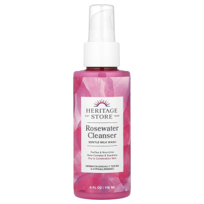 Heritage Store, Rosewater Clearser, Delikatle Milk Wash, 4 Fl Oz (118 ml)