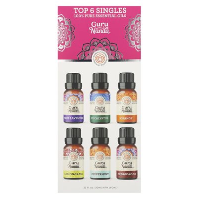 Gurunanda, 6 najlepszych singli 100% czystych olejków eterycznych, 6 paczek, 0,33 fl oz (10 ml)