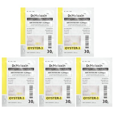 Dr.Melaxin, Oyster Pep-3 Reneal Beauty Mask Pack, 5 arkuszy, 1,05 fl oz (30 g)