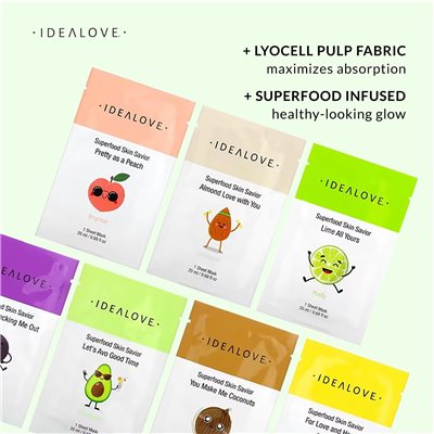 Idealove, Superfood Skin Savior Różnorodność, 7 masek o pięknie, 0,68 fl oz (20 ml)