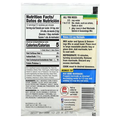 Lawry's, Beef Marinade Siliconizing, Spice and Seasoning Blend, 1.06 oz (30 g)