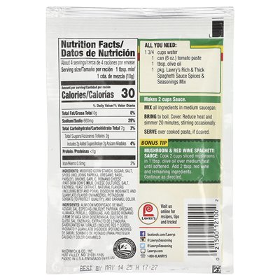 Lawry's, Extra reichhaltige und dicke Spaghettisauce, Würzmittel und Gewürze, 1,42 oz (40 g)