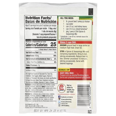 Lawry's, Chili, Gewürze und Würzmittel, 1,48 oz (41 g)
