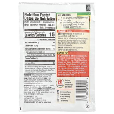 Lawry's, Taco Spices & Seasoning Mix, Family Size, 2 Ounce (56.7 G) Lawry's, Taco Spices & Seasoning Mix, Family Size, 2 Ounce (56.7 G)