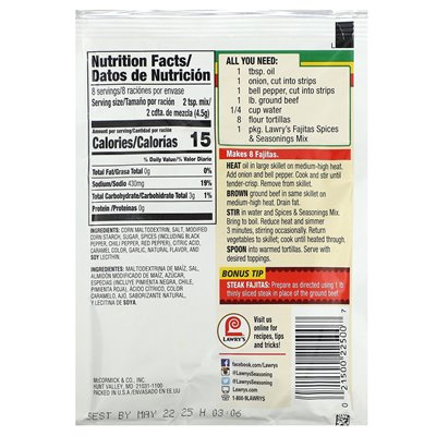 Lawry's, Fajitas, Spices & Seasoning Mix, 1.27 oz (36 g)