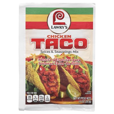 Lawry's, Chicken Taco, Spices and Seasoning Mix, 1 oz (28.3 g) Lawry's, Chicken Taco, Spices and Seasoning Mix, 1 oz (28.3 g)