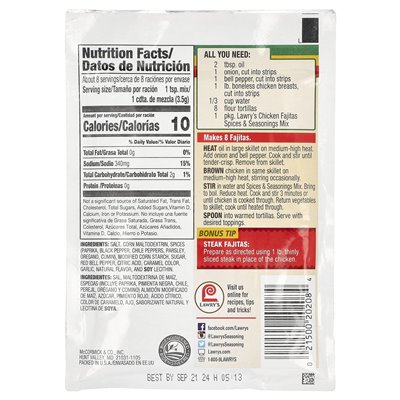 Lawry's, Chicken Fajitas, Gewürz- und Würzmischung, 1 oz (28,3 g) Lawry's, Chicken Fajitas, Gewürz- und Würzmischung, 1 oz (28,3 g)