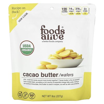 Foods Alive, Cacao Butter Waflers, 8 uncji (227 g) Foods Alive, Cacao Butter Waflers, 8 uncji (227 g)