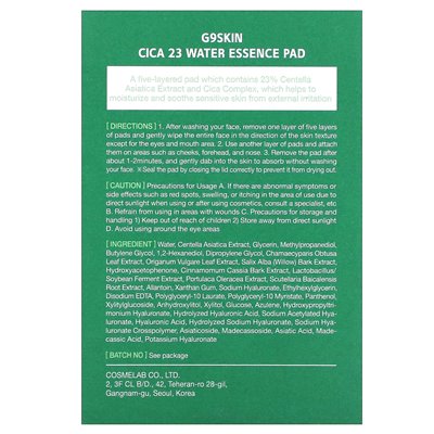 G9SKIN, CICA 23 Water Essence Pad, 50 podkładek, 6,09 Fl Oz (180 ml)