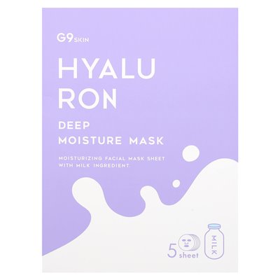 G9skin, Hyaluron, głęboka maska ​​piękności wilgoci, mleko, 5 arkuszy, 0,74 fl oz (22 ml)
