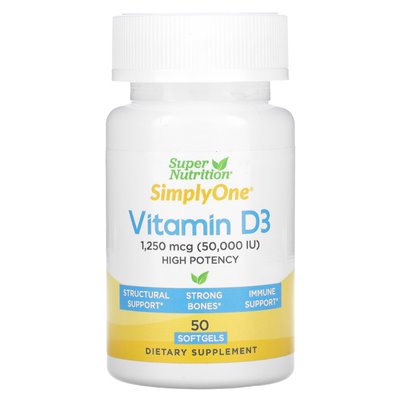 Super Nutrition, Justone, Vitamin D3, 50 000 IU, 50 miękkich