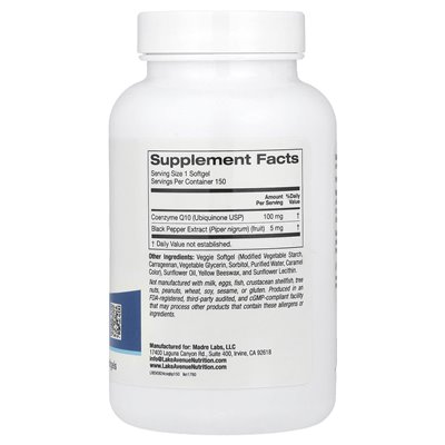 Lake Avenue Nutrition, COQ10 z Bioperine®, 150 warzyw miękkich