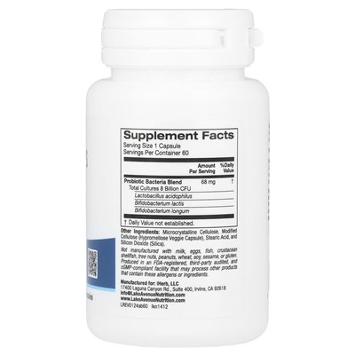 Lake Avenue Nutrition, Acidophilus and Bifidus, Probiotic Blend, 8 Billion CFU, 60 Vegetarian Capsules