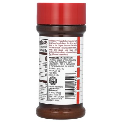 Lawry's, przyprawiona sól, mniej sodu, 8 uncji (226 g) Lawry's, przyprawiona sól, mniej sodu, 8 uncji (226 g)
