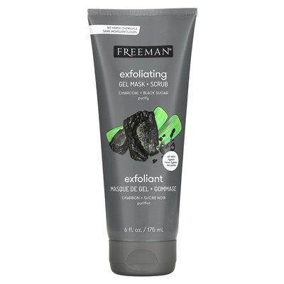Freeman Beauty, Peeling-Gel-Schönheitsmaske + Peeling, Holzkohle + schwarzer Zucker, 6 Flora (175 ml)