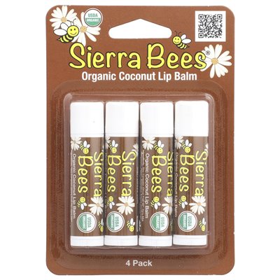 Sierra pszczoły, organiczne balsamy do ust, kokos, 4 paczki, 0,15 uncji (4,25 g)