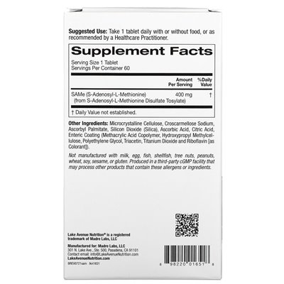Lake Avenue Nutrition, Same (Tosylatdisulfat), 400 mg, 60 magensaftresistente Tabletten