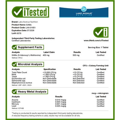 Lake Avenue Nutrition, Same (Tosylatdisulfat), 400 mg, 60 magensaftresistente Tabletten